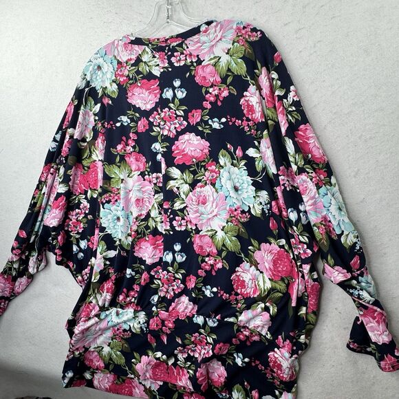 Dark Blue Boho Classic Floral Print Womens Plus XXL Blouse Top Soft Stretch - Picture 10 of 10